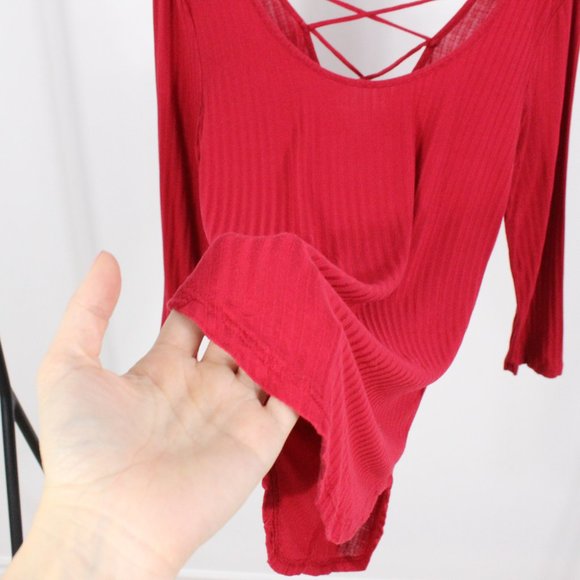 *U2B Cross Open Back Red Long Sleeve - Picture 5 of 7